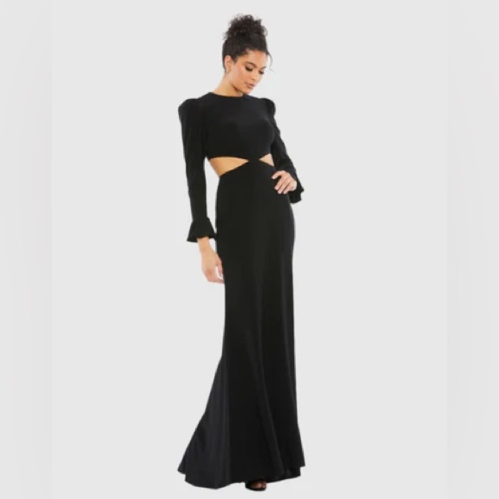 Long Sleeve Puff Shoulder Cut Out Gown